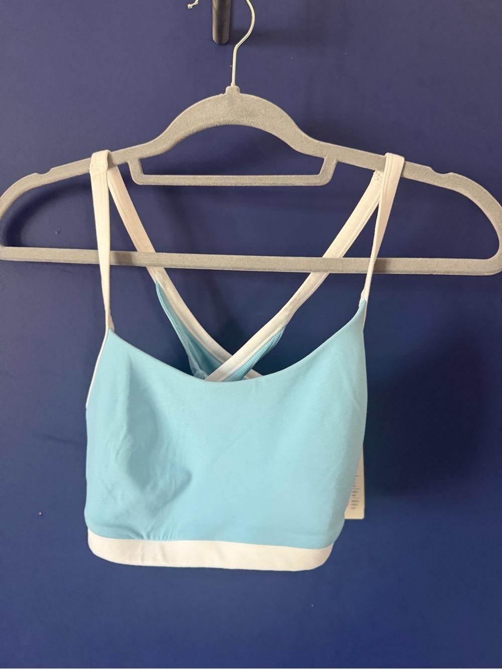 all in motion Light Blue and White sports bra